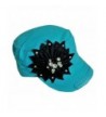 Olive & Pique Womens Rhinestone Fabric Flower Military Cadet Hat - Turquoise - CP1849NNA7Z