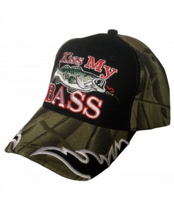 3D Embroidered "Kiss My Bass" w/ Fish- Fisherman Baseball Cap Hat- Adjustable - Back Camo - CA12NYR2PRU