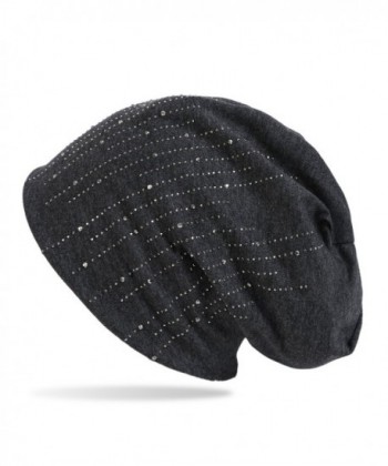 Zeya beauty Beanie Cap- Strass Nieten Im Elden Streifen Design- Slouch Longbeanie - Dark-grey - CS1803YZAL5