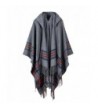 Hiwil Women Cashmere Hooded Cardigans Stripe Ponchos Cold Weather Scarves with Tassels One Size - Gray - CN185Q34LMZ