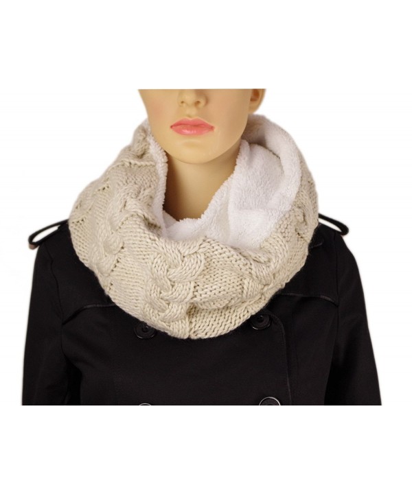 Yacun Chunky Thick Knitted Loop Fashion Winter Eternity Infinity Scarf with Fleece - Apricot - CP128MDBQVP