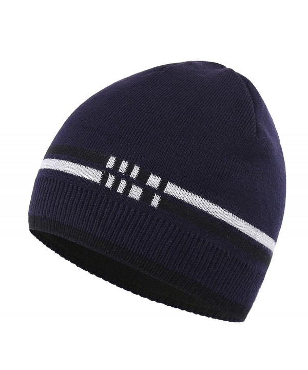 Connectyle Men's Daily Warm Winter Hats Thick Knit Beanie Cap With Lining Skull Cap - Navy Blue - CN12N26S58E