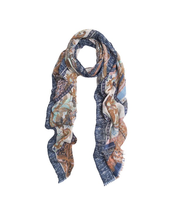 Premium Tribal Paisley Floral Print Frayed Edge Scarf Shawl Wrap - Diff Colors - Navy - C912LR8UMIZ