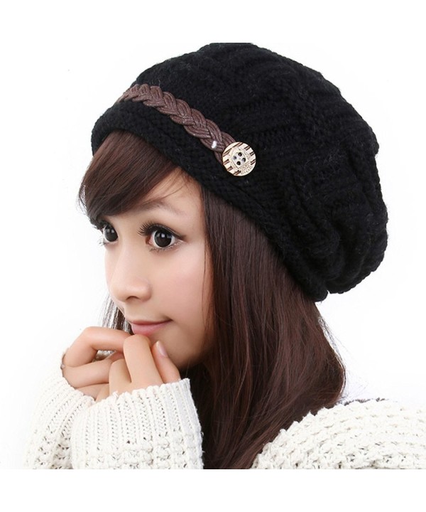 LOCOMO Hats Women Cabled Checker Pattern Knit Beanie Hat Cap - Black - C011IFCM3JD