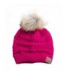 ScarvesMe CC Soft Stretch Cable Knit Ribbed Faux Fur Pom Pom Beanie Hat - Hot Pink - CF185RXYSHQ