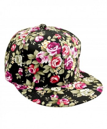 Floral Flower Snapback Adjustable Fitted Men's Women's Hip-Hop Cap Hat Headwear - Black - CH11NMVPT4N