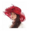 Original One Women's Organza Feather/Veil Party Occasion Event Kentucky Derby Church Dress Sun Hat Cap - Red - CD127B8MNHN