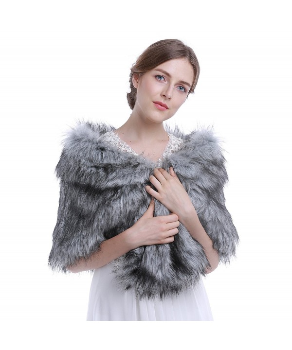 HailieBridal Women's Gray Sleeveless Faux Fur Bride Bridesmaid Wedding Shawl - CW11TY1587D