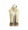 LITHER Women Winter Knitted Scarf Detachable Large Real Raccoon Fur Pom Pom - Beige - CX12N4Q2LC6
