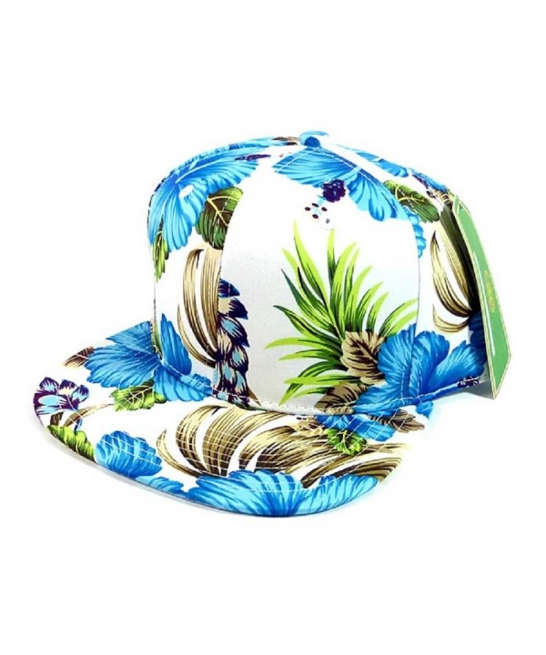 All Over Hawaiian Print Snapback Hat Cap Flat Bill Floral White - CT11GIDL801