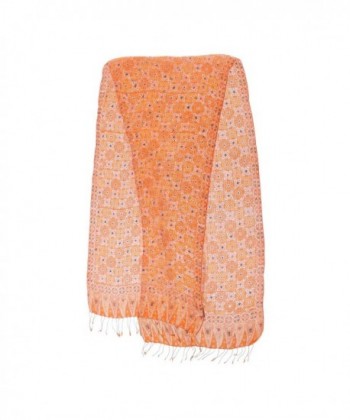 NOVICA Orange Floral Ginger Jasmine in Wraps & Pashminas