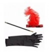 Red 20s Flapper Gangster Silver Sequin Headband + Cigarette Holder + Black Gloves - Red - CI12LJEH1W7