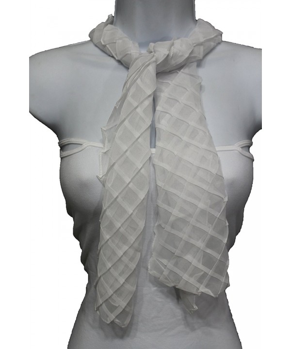 TFJ Women Fashion Long Neck Scarf Fabric Origami Geometric Long Fold Squares White - CH129GMBCP1