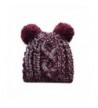 Puli Women's Winter Chunky Knit Silver Thread Double Pom Pom Beanie Hat - Winered - C31896OR3U9