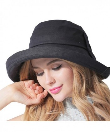 Women's UPF 50+ Foldable Linen Hat Big Brim with Big Bowknot Black 