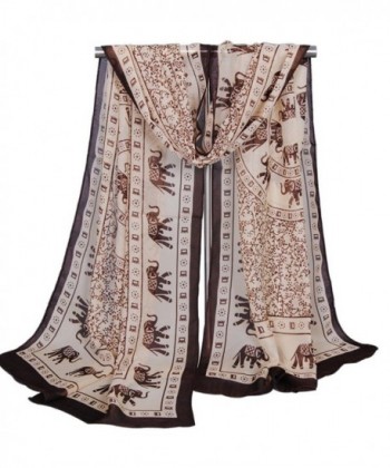 Alysee Women Impressive Elephant Print Chiffon Long Scarf Shawl Wrap - Khaki - CC12HH0D07H