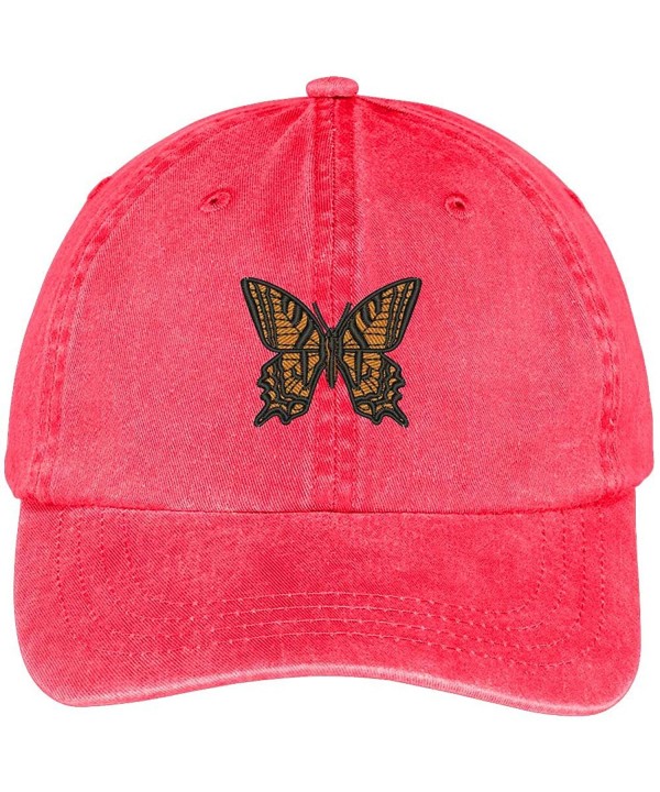 Trendy Apparel Shop Butterfly Embroidered Washed Cotton Adjustable Cap - Red - CT12IFNSMHX