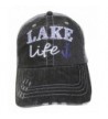 Embroidered "Lake Life" Distressed Look Grey Trucker Cap Hat - Purple Anchor - C812MCP0JPX