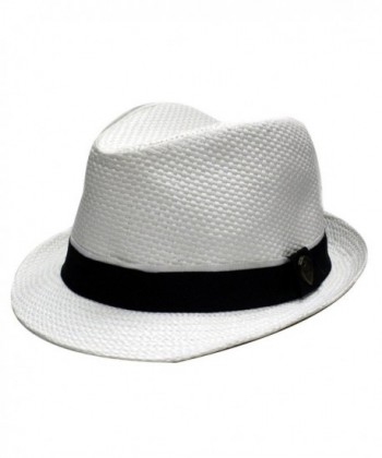 City Hunter Pms370 Pamoa Plain Straw with Cotton Band Straw Fedora (3 Colors) - White - CK11DQT3K8N