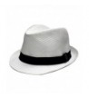 City Hunter Pms370 Pamoa Plain Straw with Cotton Band Straw Fedora (3 Colors) - White - CK11DQT3K8N