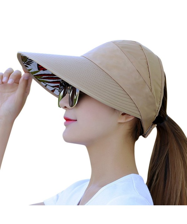 HindaWi Sun Hats For Women Wide Brim UV Protection Summer Beach Visor Cap - Tan - CE18567RUG2