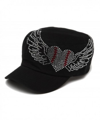 Spirit Caps Women's Baseball Clear Stone Heart Adjustable Cadet Cap - Black - CI11LK53PUN