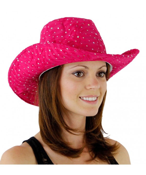 Glitter Sequin Trim Cowboy Hat for Ladies - Hot Pink - C21173EFQBV