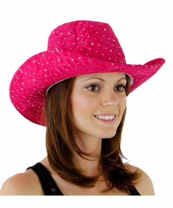 Glitter Sequin Trim Cowboy Hat for Ladies - Hot Pink - C21173EFQBV