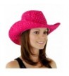 Glitter Sequin Trim Cowboy Hat for Ladies - Hot Pink - C21173EFQBV