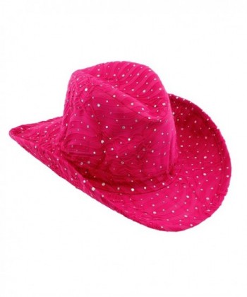 Glitter Sequin Trim Cowboy Hat Hot Pink One Size