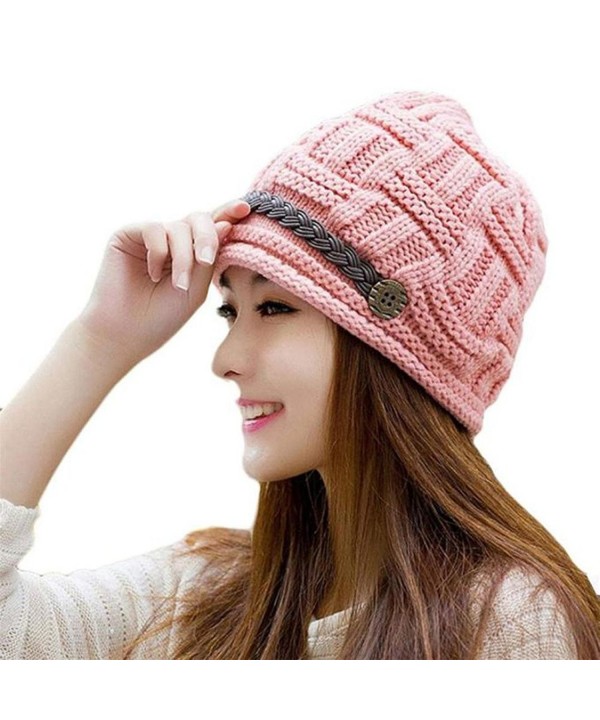 Elaco Braided Lady Warm Baggy Winter Beanie Knit Crochet Ski Hat - Pink - CP12O76PTAK