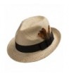 Ultrafino Fedora Sedona Straw Panama Hat Trilby With Feather - Natural - C0125WDAAVX