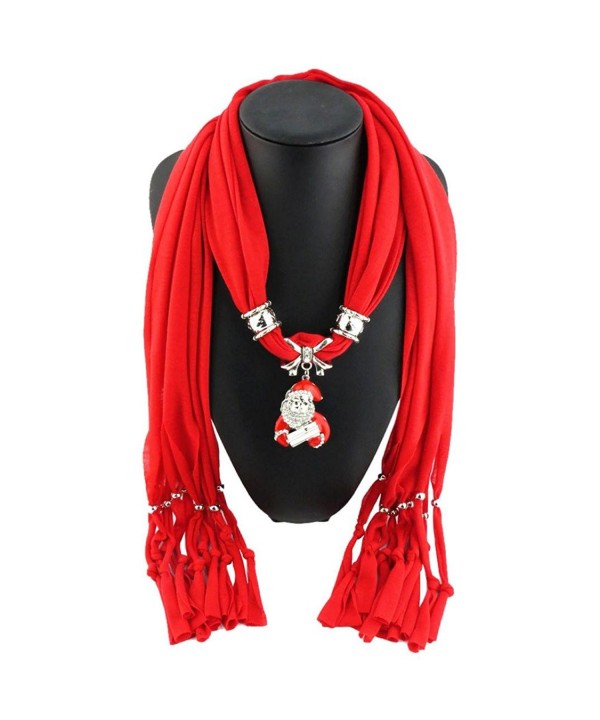 Deamyth Christmas Pendant Scarf - Santa Tassel Rhinestone Jewelry Scarves - Red - C412N1EO6N3