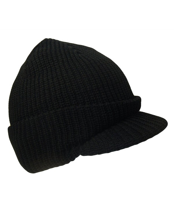 THS Knit Jeep Watch Cap Visor Beanie Ski Cap (One Size- Black) - CL129TT3YGV