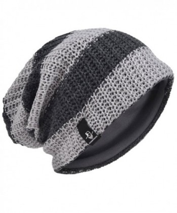 Men's Retro Beanie Slouchy Knit Skull Cap Winter Hat B5001-G - Stripe-light Grey - C212O6COSRM