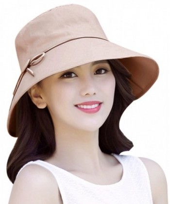 Bellady Women's Summer UV Protection Beach Hat Big Brim Sun Hat With Fold-Up Brim - Khaki - CM12FZDB5JN