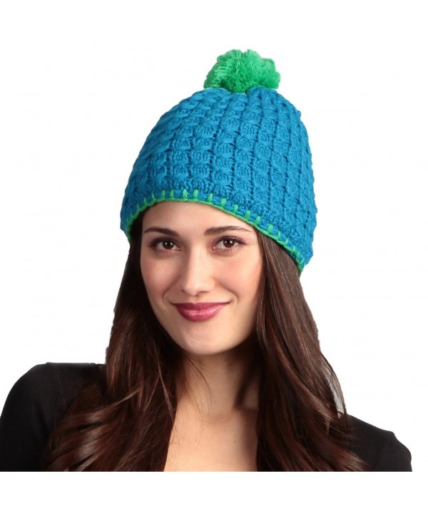 Minus33 Merino Wool Pom Beanie - Azure Blue with Zephyr Green Trim - CE117UA52O3