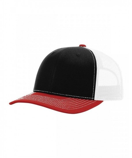 Richardson 112 Mesh Back Trucker Cap Snapback Hat - Black/White/Red - CI12N2CS91W