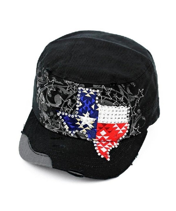 K&B Adjustable Texas Lone Star State Bling Rhinestone Western Cap Hat JP Black - C112LUMAVXX