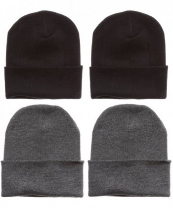 MIRMARU Men's Plain Beanie Solid Color Knitted 12" Long Cuff Skull Cap Hats - 2 Black & 2 Grey - CS12NBV7HKH