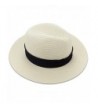 Medium Floppy Wide Brim Women's Summer Sun Beach Straw Hat with Black Striped Band - Ivory - C4121VSHPVN