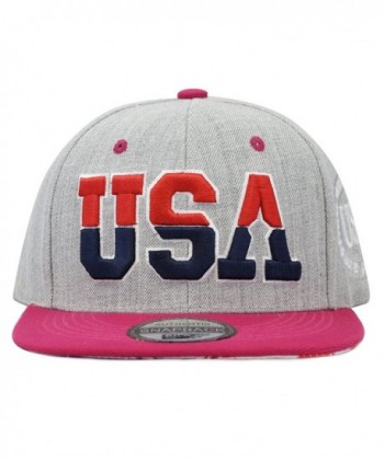The Hat Depot Unisex Soft Heather Grey 3D USA Embroidered Snapback Cap Hat - Fuchsia - CM12E4OD77R
