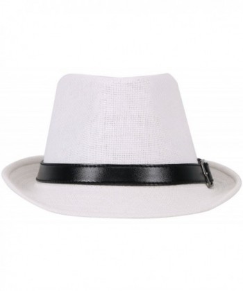 Classic Straw Fedora Leather White in Men's Visors