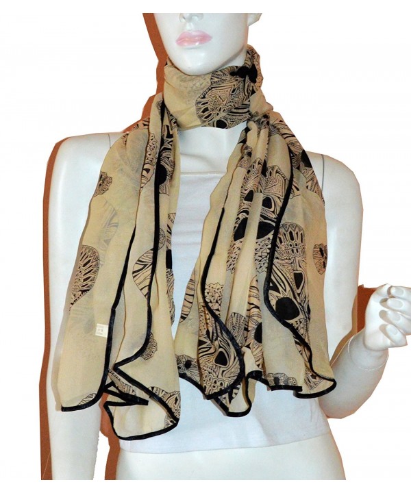 Scarf_tradinginc Aztec Skull Chiffon Silk Feel Scarf Wrap Swimwear Cover-up - Beige - CM11JXH3PQJ