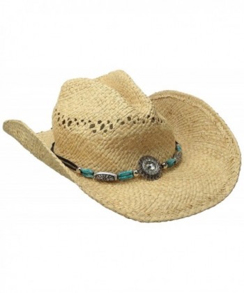 Blazin Roxx Women's Bead Crystal Raffia Hat - Natural - CM114ZEC403