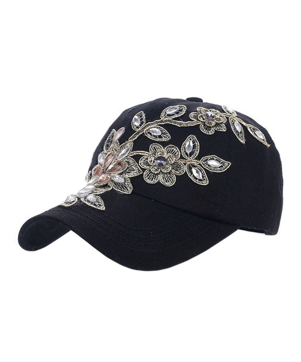 Deer Mum Ladies Denim Jean Campagne Bling Flower Pattern Adjstable Baseball Cap - Black - CJ11PEQ4RVZ