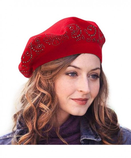 LADYBRO Wool Beret For Women 2 Layers Rhinestones headgear Knit Hats Winter Warm Soft - Grey - CA187L689R8