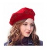 LADYBRO Wool Beret For Women 2 Layers Rhinestones headgear Knit Hats Winter Warm Soft - Grey - CA187L689R8