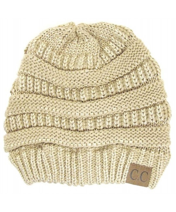 Thick Knit Soft Stretch Beanie Cap - Gold - CK11P21589H