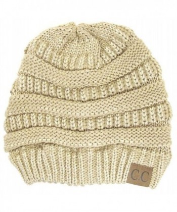 Thick Knit Soft Stretch Beanie Cap - Gold - CK11P21589H